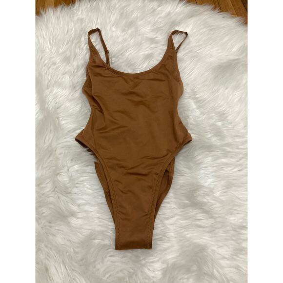 SKIMS Size XXS Almond Brown Scoop Neck One Piece Swim Suit Bathing suit - Picture 3 of 5